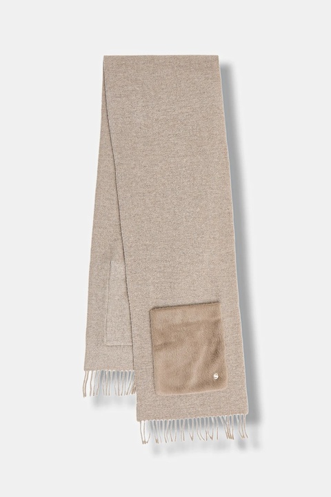 BOSS szalik z dodatkiem wełny damski kolor brązowy gładki 50552112 - zdjęcie produktu nr 1