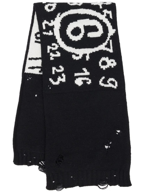 MM6 Maison Margiela Numbers-motif virgin wool scarf - Black - zdjęcie produktu nr 1