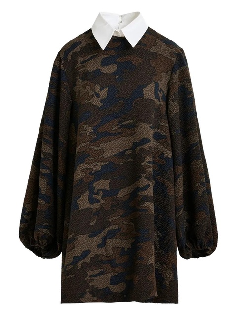 Essentiel Antwerp camouflage-print balloon-sleeve mini dress - Brown - zdjęcie produktu nr 1
