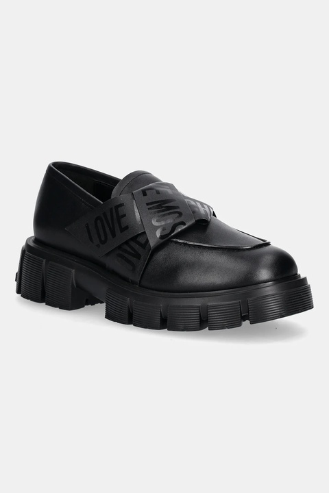 Love Moschino mokasyny skórzane damskie kolor czarny na płaskim obcasie JA10155G1NIAX000 - zdjęcie produktu nr 1