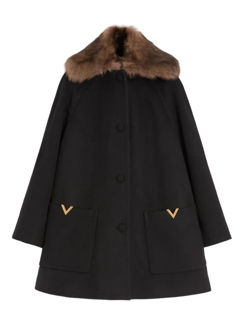Valentino Garavani shearling-collar buttoned coat - Black - zdjęcie produktu nr 1