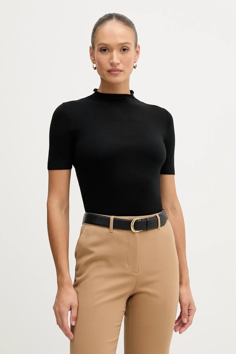 Sisley sweter z dodatkiem wełny damski kolor czarny z półgolfem 11BAM105P - zdjęcie produktu nr 2