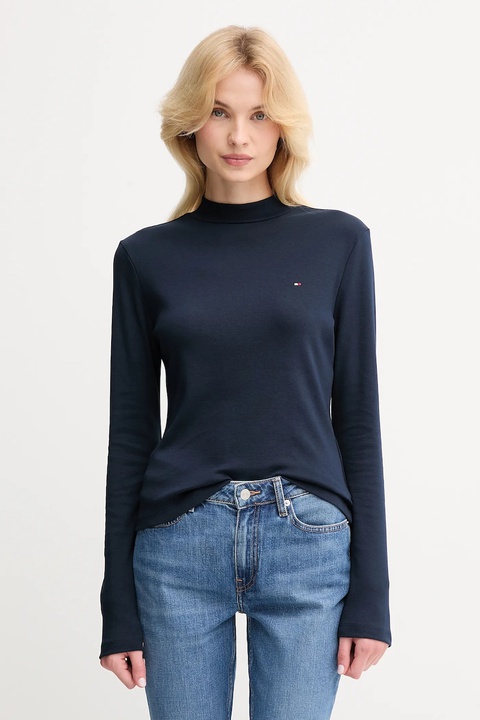 Tommy Hilfiger longsleeve bawełniany kolor granatowy z półgolfem WW0WW47307 - zdjęcie produktu nr 1