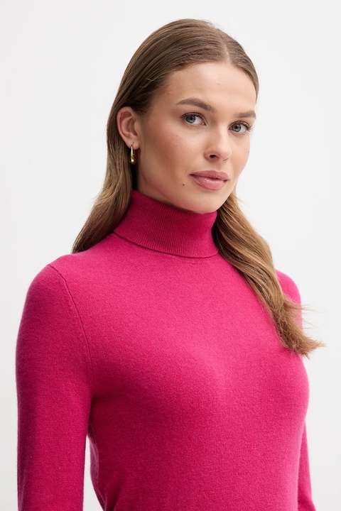 United Colors of Benetton sweter wełniany damski kolor różowy z golfem 1002D2348 - zdjęcie produktu nr 2