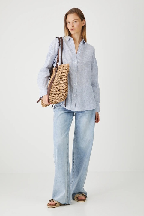 Medicine koszula lniana kolor niebieski - zdjęcie produktu nr 2