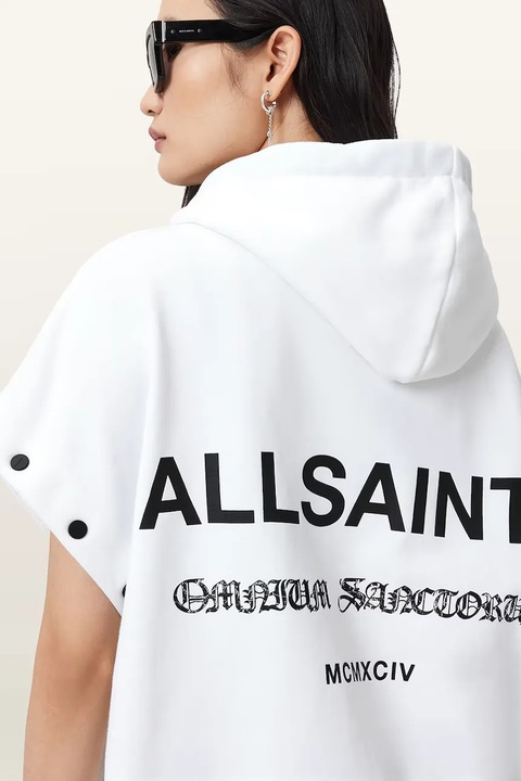 AllSaints bluza bawełniana OMNIUM damska kolor biały z kapturem gładka W268JB - zdjęcie produktu nr 2