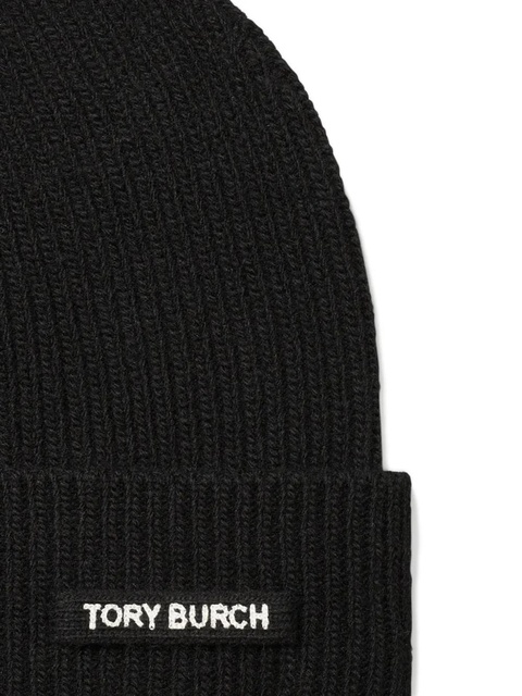 Tory Burch ribbed logo-detail beanie hat - Black - zdjęcie produktu nr 2
