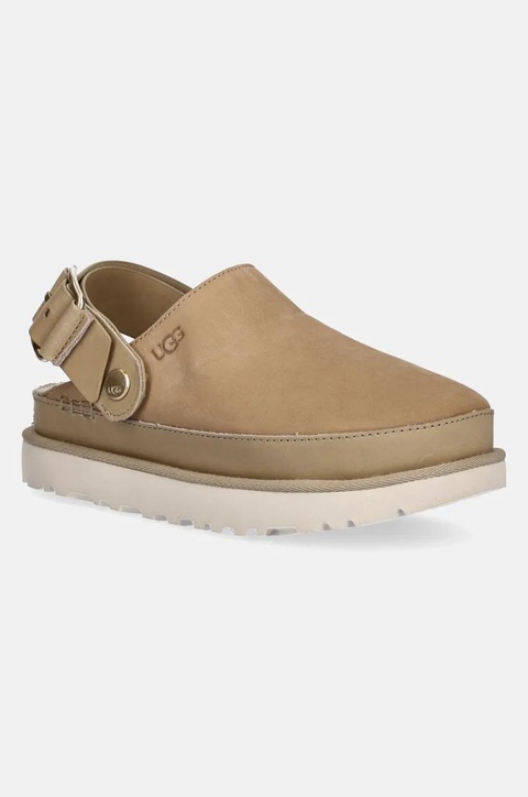 UGG klapki nubukowe Goldenstar Villa Clog damskie kolor beżowy na platformie 1169590-MDSD - zdjęcie produktu nr 1