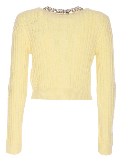 Self-Portrait crystal-embellished cable-knit cardigan - Yellow - zdjęcie produktu nr 2