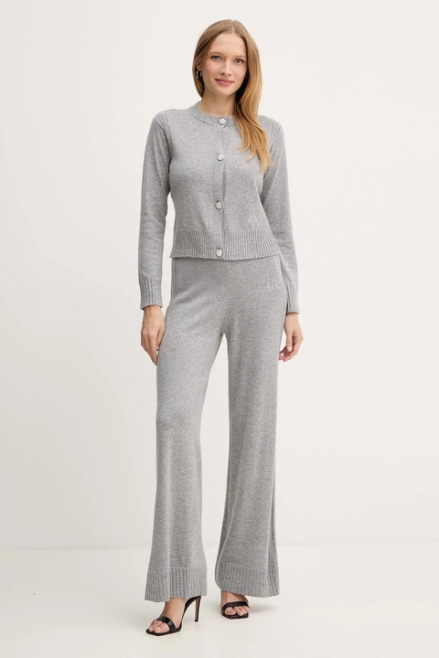 Armani Exchange spodnie z dodatkiem wełny damskie kolor szary proste high waist XW001165 AF16181 - zdjęcie produktu nr 2