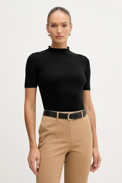 Sisley sweter z dodatkiem wełny damski kolor czarny z półgolfem 11BAM105P - zdjęcie produktu nr 1