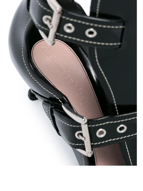 Alexander McQueen black buckle-up patent leather ankle boots - zdjęcie produktu nr 2