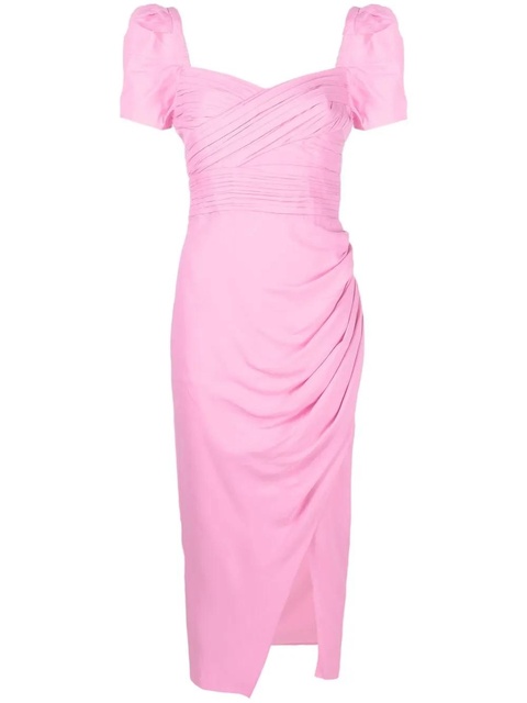 Self-Portrait ruched-detail wrap midi dress - Pink - zdjęcie produktu nr 1