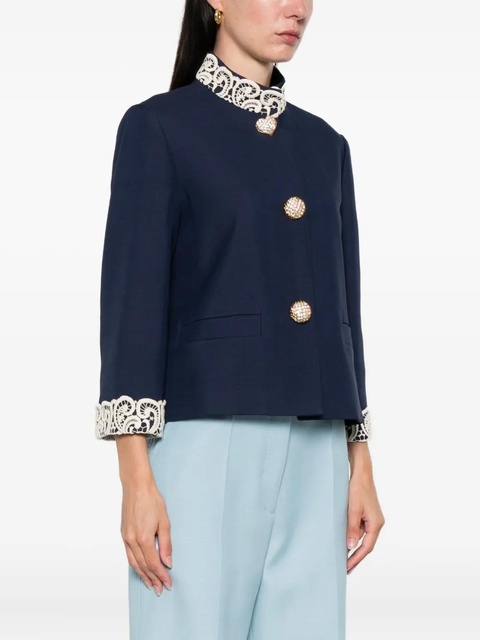 Valentino Garavani lace-trimmed button-detail jacket - Blue - zdjęcie produktu nr 2