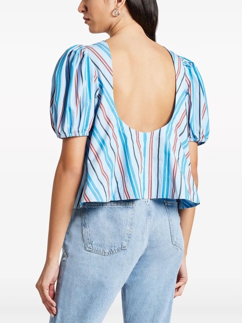GANNI stripe-print organic cotton blouse - Blue - zdjęcie produktu nr 2