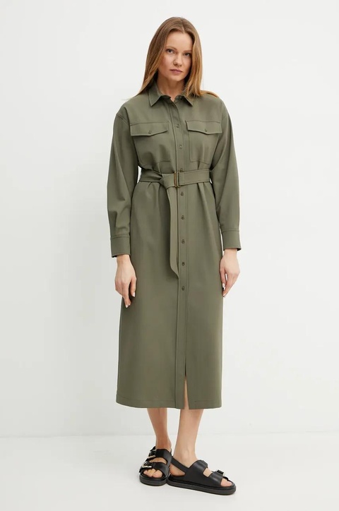 Weekend Max Mara sukienka z domieszką wełny kolor zielony midi prosta 2515221071600 - zdjęcie produktu nr 1