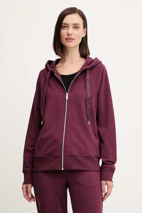 Dkny bluza damska kolor bordowy z kapturem gładka DP5J9510 - zdjęcie produktu nr 1
