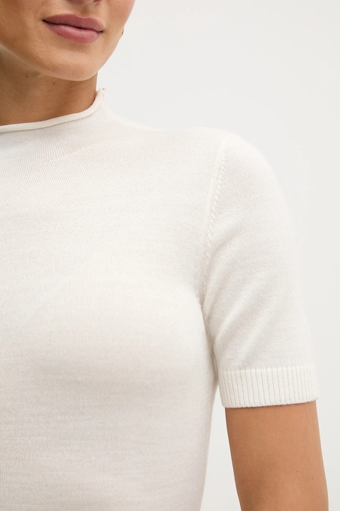 Sisley sweter z dodatkiem wełny damski kolor beżowy z półgolfem 11BAM105P - zdjęcie produktu nr 2