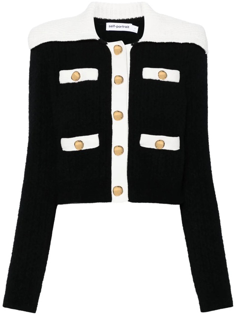 Self-Portrait contrast-trim cardigan - Black - zdjęcie produktu nr 1