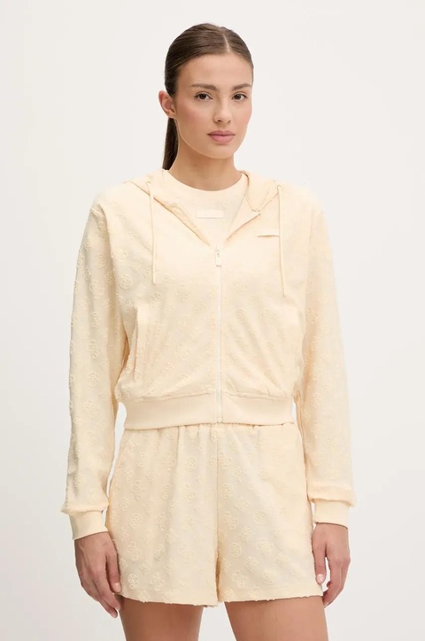Guess bluza PEONY damska kolor beżowy z kapturem wzorzysta V5GQ00 KCT02 - zdjęcie produktu nr 1