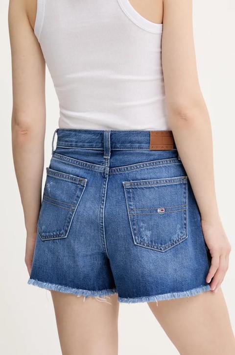 Tommy Jeans szorty jeansowe damskie kolor niebieski gładkie high waist DW0DW20096 - zdjęcie produktu nr 2
