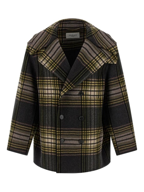 Saint Laurent double-breasted tartan-check coat - Black - zdjęcie produktu nr 1