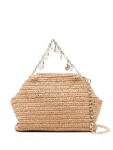 Self-Portrait charm-detail raffia clutch bag - Neutrals - zdjęcie produktu nr 1