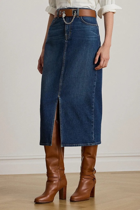 Lauren Ralph Lauren spódnica jeansowa kolor granatowy midi prosta 200979973 - zdjęcie produktu nr 2