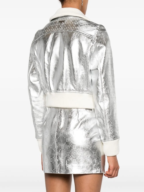 Marine Serre Moonogram-pattern laminated leather jacket - Silver - zdjęcie produktu nr 2