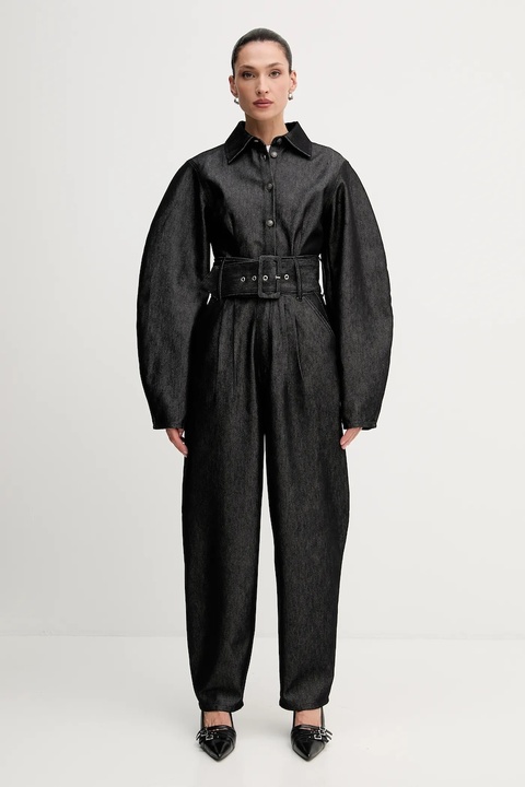 Rotate koszula jeansowa damska kolor czarny regular z kołnierzykiem klasycznym 114961100 - zdjęcie produktu nr 2