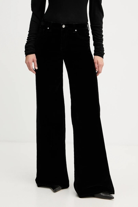 Armani Exchange spodnie welurowe damskie kolor czarny proste high waist XW001184 AF16093 - zdjęcie produktu nr 1