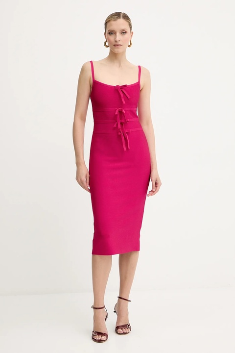 Herve Leger sukienka Alicia kolor różowy midi dopasowana HBB8524977 - zdjęcie produktu nr 1