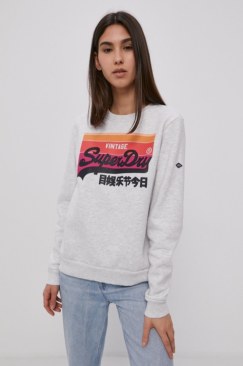 Superdry Bluza damska kolor szary z nadrukiem - zdjęcie produktu nr 1