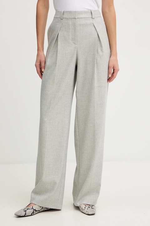 BOSS Orange spodnie z dodatkiem wełny damskie kolor szary proste high waist 50547679 - zdjęcie produktu nr 1