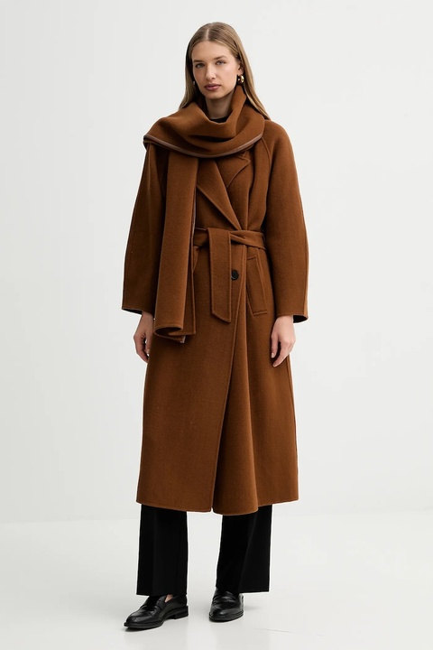 Liviana Conti płaszcz wełniany kolor brązowy F5WW69 - zdjęcie produktu nr 2
