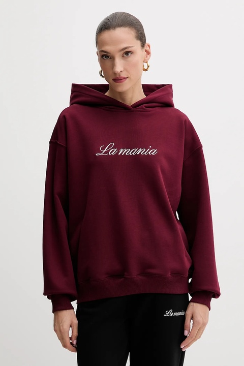 La Mania bluza damska kolor bordowy z kapturem z aplikacją ROCKY - zdjęcie produktu nr 1