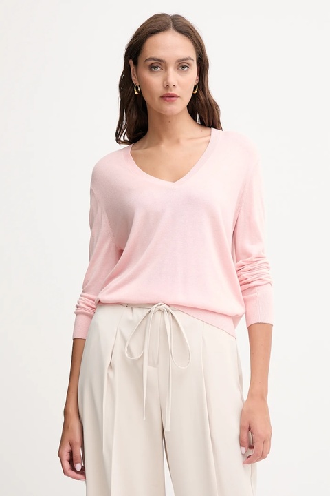 United Colors of Benetton sweter z domieszką jedwabiu damski kolor różowy lekki 1ZRED402L - zdjęcie produktu nr 1