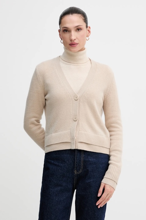 Sisley kardigan z dodatkiem wełny damski kolor beżowy lekki 122WL602S - zdjęcie produktu nr 1