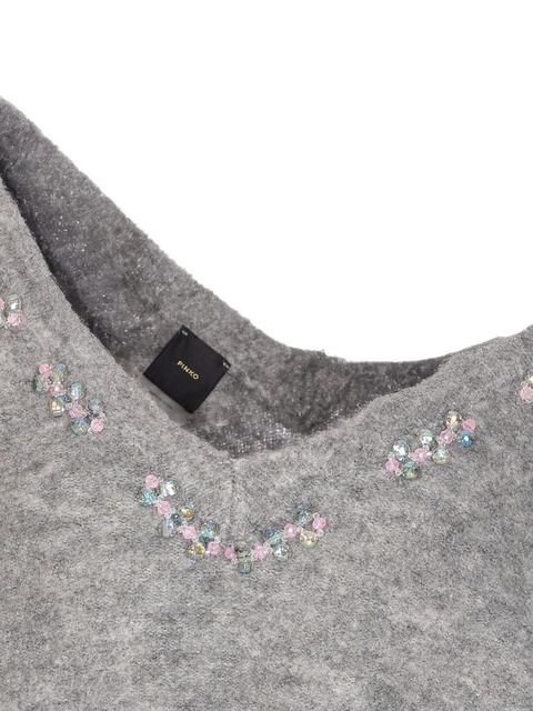 PINKO Dancing Queen embellished V-neck sweater - Grey - zdjęcie produktu nr 1