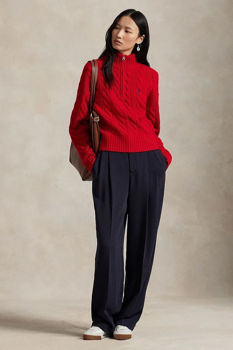 Polo Ralph Lauren sweter wełniany damski kolor czerwony z półgolfem 211972130 - zdjęcie produktu nr 2
