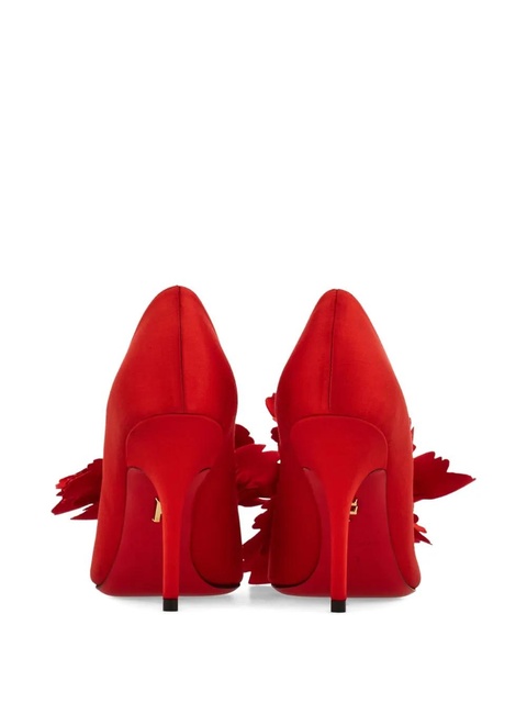 Ferragamo 90mm flower-appliqué satin pumps - Red - zdjęcie produktu nr 2