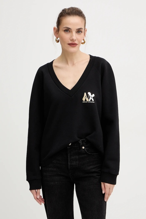 Armani Exchange bluza bawełniana damska kolor czarny z nadrukiem XW001461 AF16192 - zdjęcie produktu nr 2