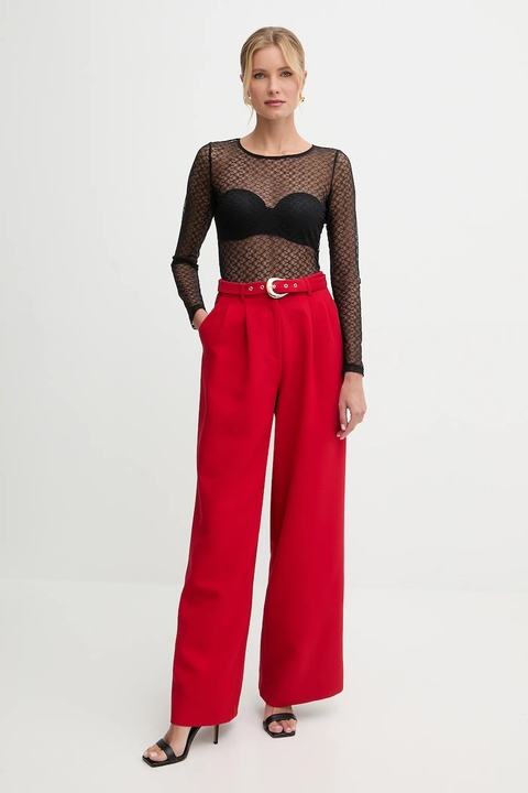 Morgan spodnie damskie kolor czerwony szerokie high waist PRED.F - zdjęcie produktu nr 2