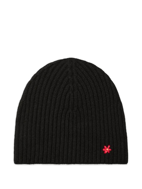 Tory Burch ribbed flower-detail beanie hat - Black - zdjęcie produktu nr 1