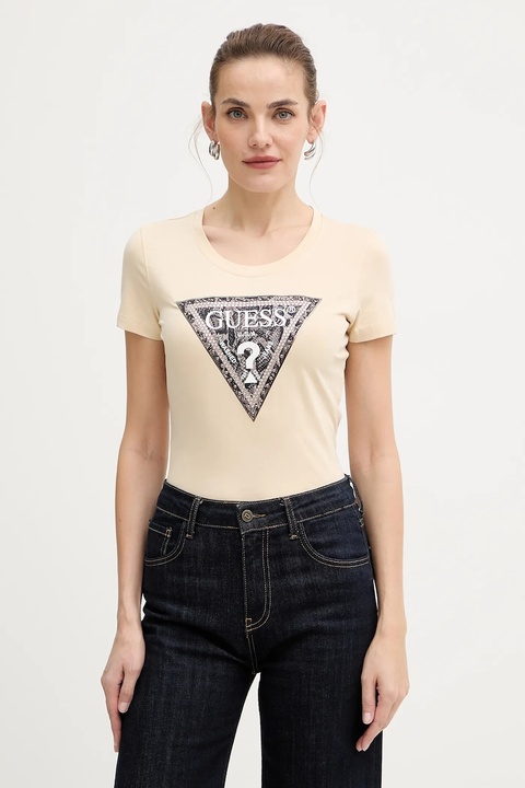 Guess t-shirt damski kolor beżowy W5BI15 J1314 - zdjęcie produktu nr 1