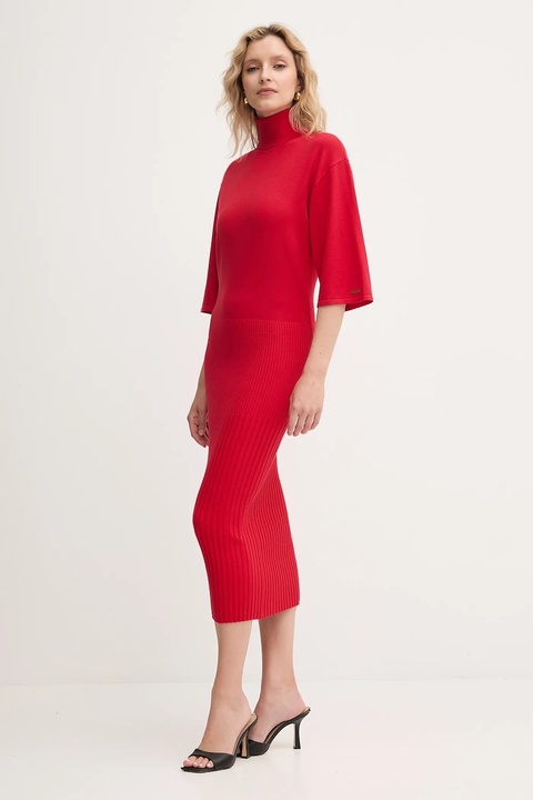 Twinset sukienka kolor czerwony midi dopasowana 252LI3BDD - zdjęcie produktu nr 2