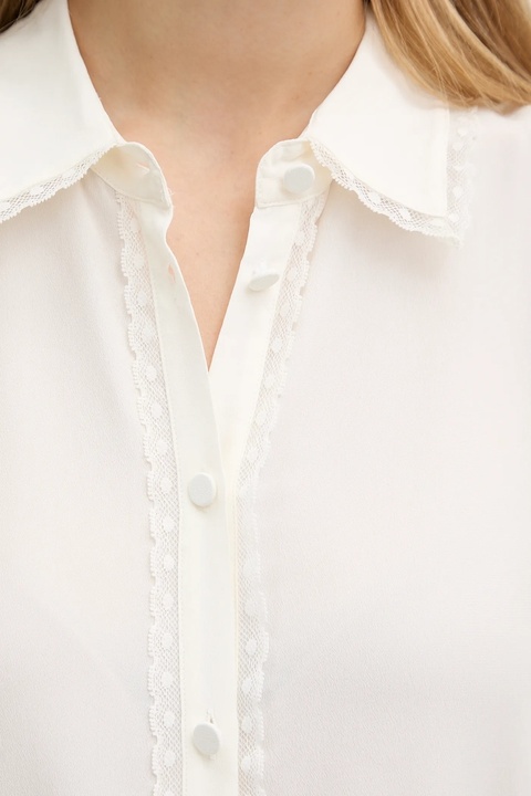 Twinset koszula z dodatkiem jedwabiu damska kolor beżowy regular z kołnierzykiem klasycznym 252TT2142 - zdjęcie produktu nr 2