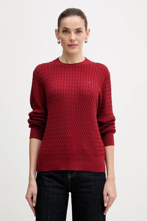 Tommy Hilfiger sweter bawełniany kolor bordowy lekki WW0WW44993 - zdjęcie produktu nr 1