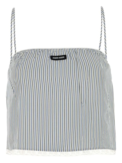 Miu Miu striped-pattern lace-trimmed top - White - zdjęcie produktu nr 2