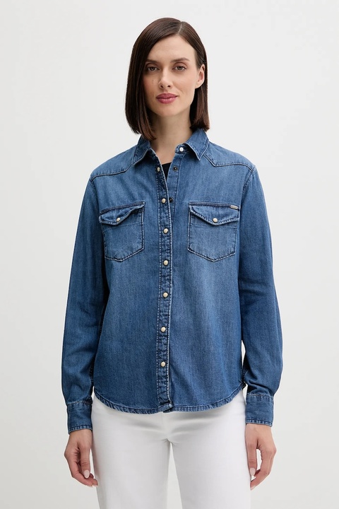 Pepe Jeans koszula jeansowa damska kolor niebieski regular z kołnierzykiem klasycznym PL3051234A5 - zdjęcie produktu nr 1